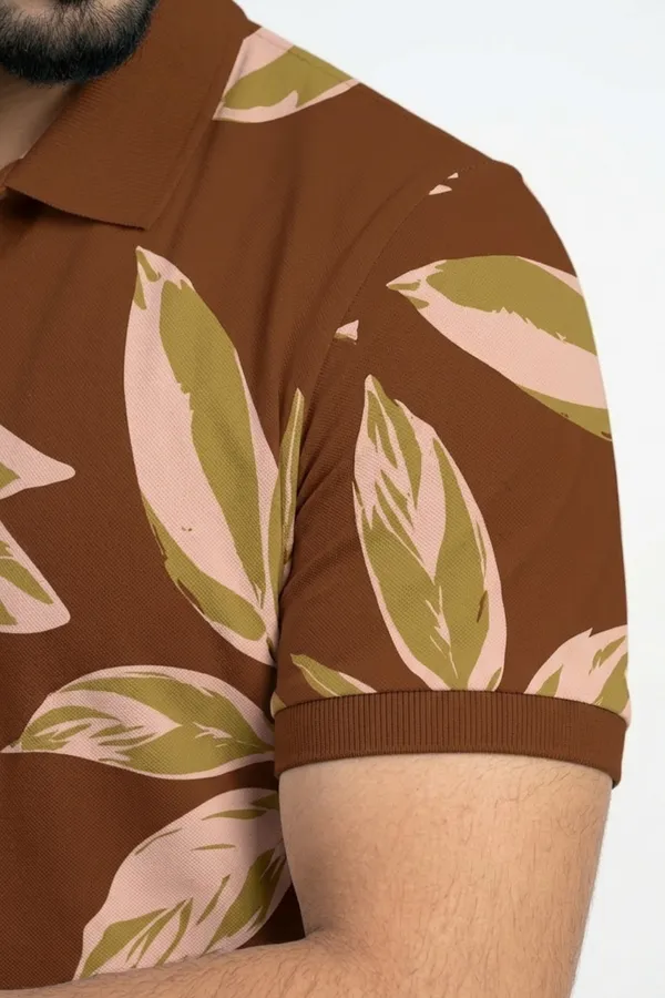 TshirtsBuddy_Men's_Rustic_Brown_Leaf_Pattern_Polo_T-shirt
