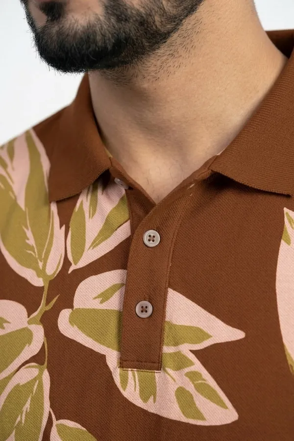 TshirtsBuddy_Men's_Rustic_Brown_Leaf_Pattern_Polo_T-shirt