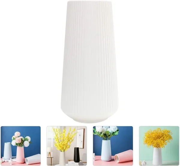 Elegant_Ribbed_Decorative_Flower_White_Vase_|_Lightweight_&_Stylish_30cm