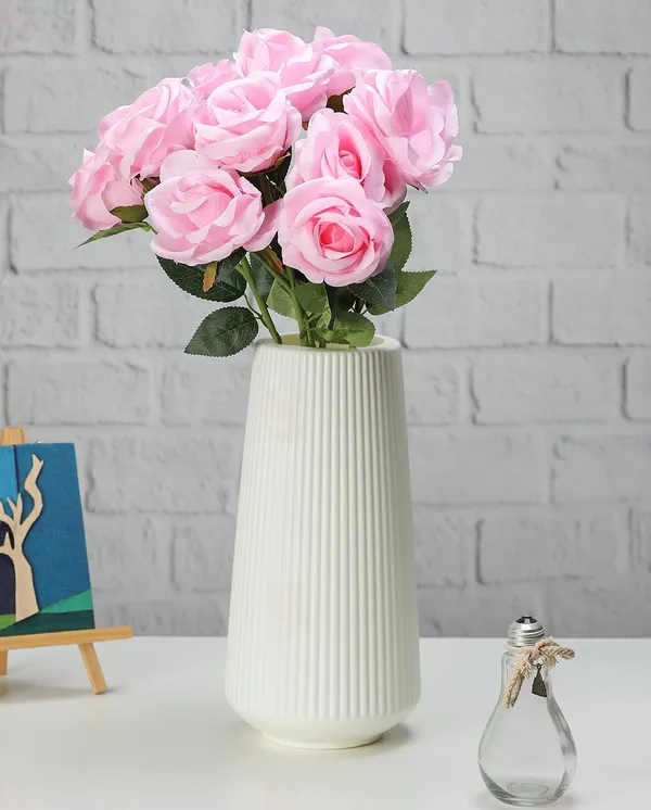 Elegant_Ribbed_Decorative_Flower_White_Vase_|_Lightweight_&_Stylish_30cm
