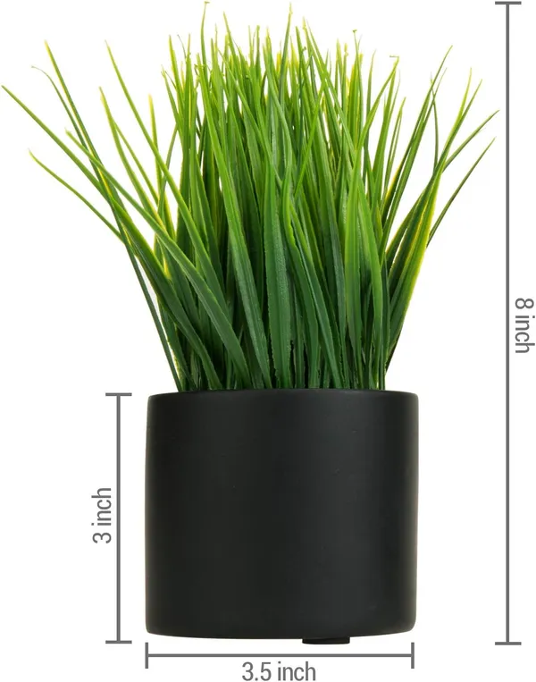 Artificial_Grass_Plant_Set_of_2_in_Black_Plastic_Pots__8_Inch_Tall_Faux_Greenery_for_Home_and_Office_Decor
