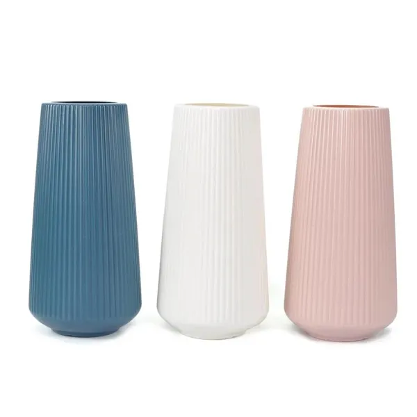 Elegant_Ribbed_Decorative_Flower_Pink_Vase_|_Lightweight_&_Stylish_30cm