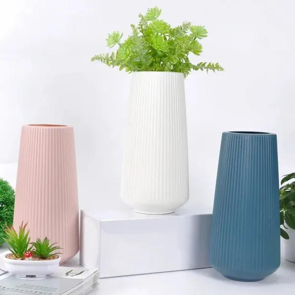 Elegant_Ribbed_Decorative_Flower_Pink_Vase_|_Lightweight_&_Stylish_30cm