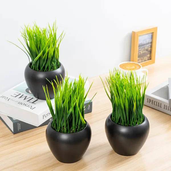 Pack_Of_3_Black_Artificial_Grass_Plants_In_Round_Pots_Life_Like_Faux_For_Home_&_Office_Decor