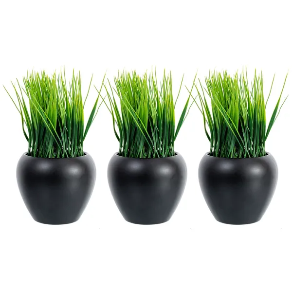 Pack_Of_3_Black_Artificial_Grass_Plants_In_Round_Pots_Life_Like_Faux_For_Home_&_Office_Decor