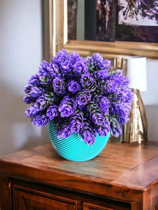 Teal_Blue_Decorative_Artificial_Succulent_Bouquet_In_Ribbed_Vase_Ideal_For_Table_top_Or_Shelf_Decor