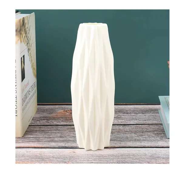 White_Modern_Textured_Decorative_Vase__|_Lightweight_&_Customizable_21cm