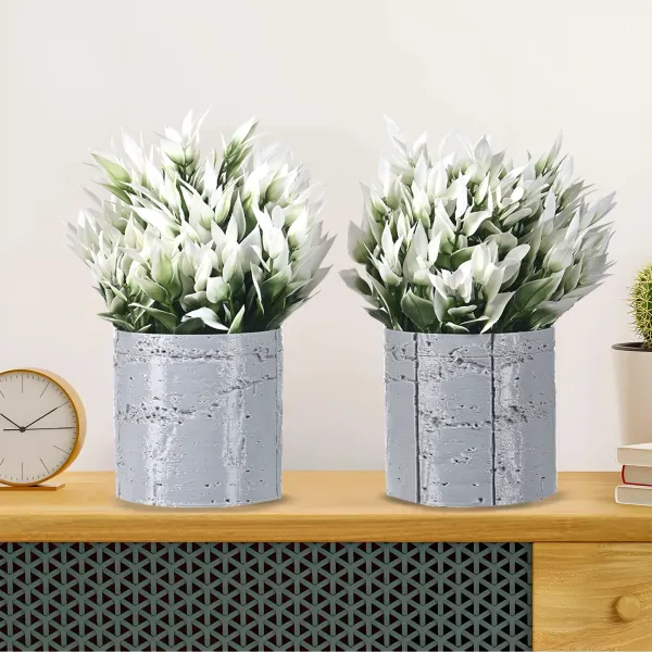 Pack_Of_2_Grey_Textured_Cylinder_Planters_With_Faux_Flowers_Modern_Decorative_Pots_For_Home_Or_Office_Decor