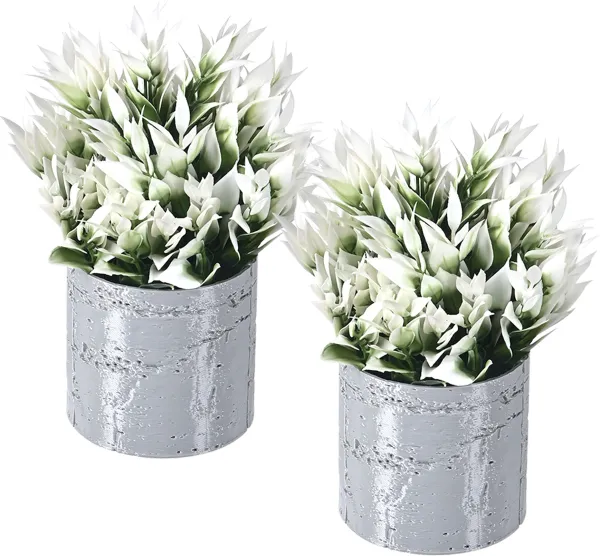 Pack_Of_2_Grey_Textured_Cylinder_Planters_With_Faux_Flowers_Modern_Decorative_Pots_For_Home_Or_Office_Decor