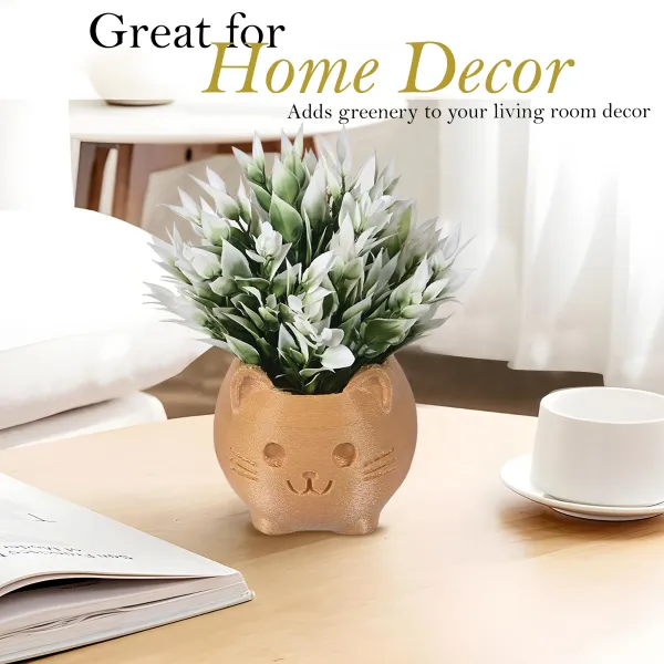 Pack_Of_2_Golden_Cute_Cat_Shaped_Planters_With_Faux_Flowers_Decorative_Animal_Pots_For_Home_Or_Office