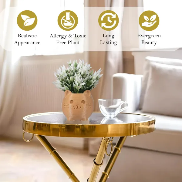 Pack_Of_2_Golden_Cute_Cat_Shaped_Planters_With_Faux_Flowers_Decorative_Animal_Pots_For_Home_Or_Office