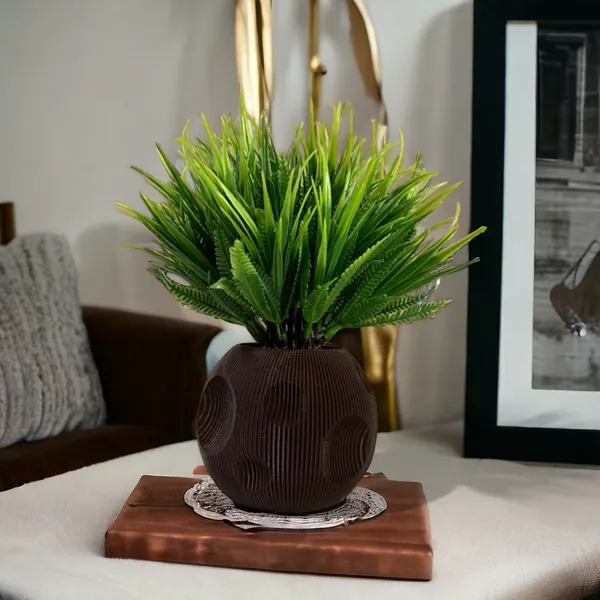 Brown_Artificial_Grass_Plant_In_Textured_Round_Brown_Planter_Modern_Faux_For_Indoor_Decor_Or_Office_Desk