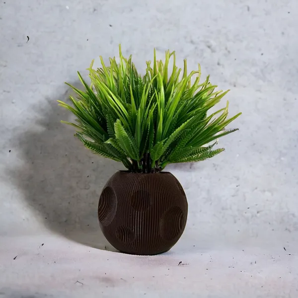 Brown_Artificial_Grass_Plant_In_Textured_Round_Brown_Planter_Modern_Faux_For_Indoor_Decor_Or_Office_Desk