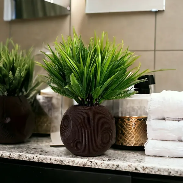Brown_Artificial_Grass_Plant_In_Textured_Round_Brown_Planter_Modern_Faux_For_Indoor_Decor_Or_Office_Desk