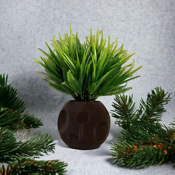 Brown_Artificial_Grass_Plant_In_Textured_Round_Brown_Planter_Modern_Faux_For_Indoor_Decor_Or_Office_Desk