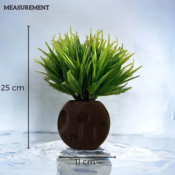 Brown_Artificial_Grass_Plant_In_Textured_Round_Brown_Planter_Modern_Faux_For_Indoor_Decor_Or_Office_Desk