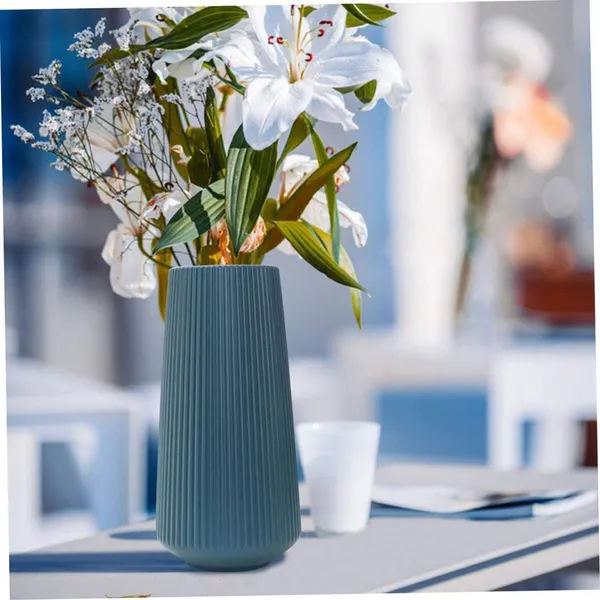 Elegant_Ribbed_Decorative_Flower_Blue_Vase__|_Lightweight_&_Stylish_30cm