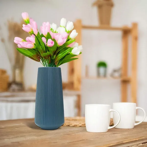 Elegant_Ribbed_Decorative_Flower_Blue_Vase__|_Lightweight_&_Stylish_30cm