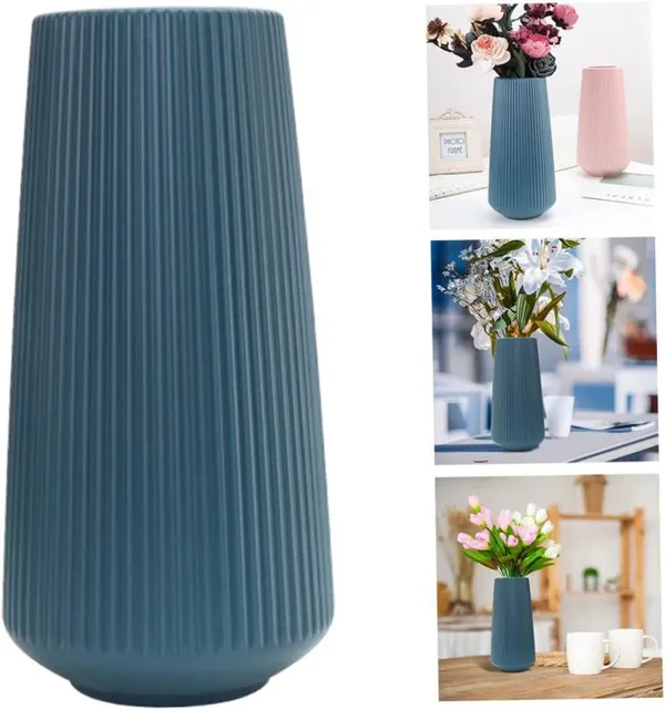 Elegant_Ribbed_Decorative_Flower_Blue_Vase__|_Lightweight_&_Stylish_30cm
