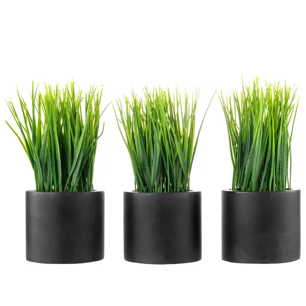 Pack_Of_3_Black_Artificial_Grass_Plants_Pots_Modern_Faux_For_Home_Office_Or_Desk_Decor