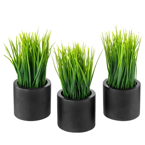Pack_Of_3_Black_Artificial_Grass_Plants_Pots_Modern_Faux_For_Home_Office_Or_Desk_Decor