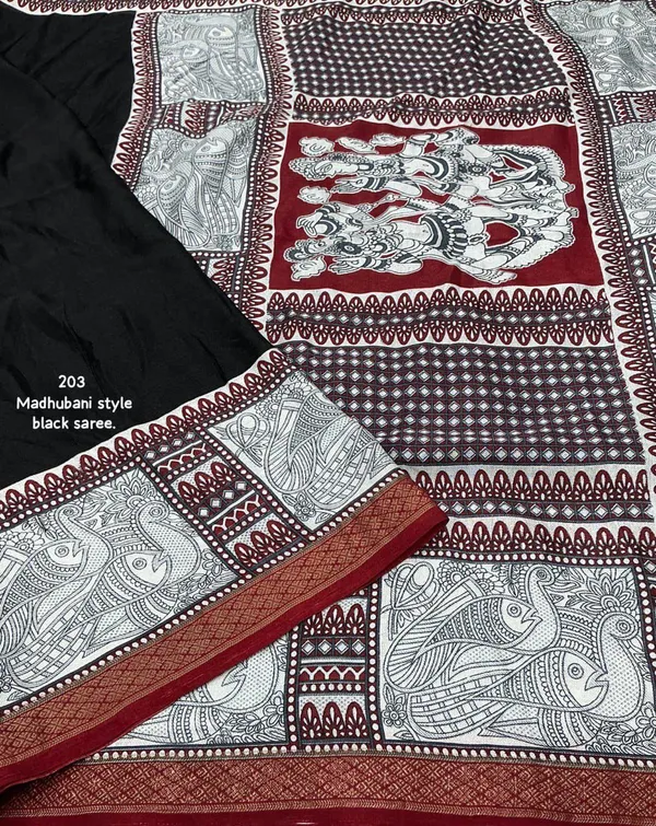 Balck_Madhubani_Style_Soft_Cotton_Saree_For_Women