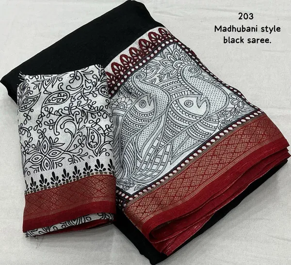 Balck_Madhubani_Style_Soft_Cotton_Saree_For_Women