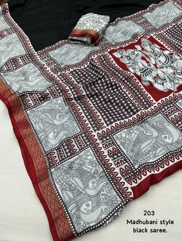 Balck_Madhubani_Style_Soft_Cotton_Saree_For_Women
