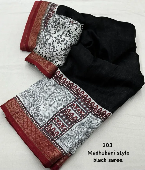Balck_Madhubani_Style_Soft_Cotton_Saree_For_Women