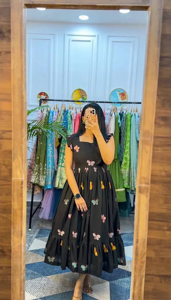 Black_Butterfly_Embroidery_Work_Soft_Cotton_Dress_For_Women