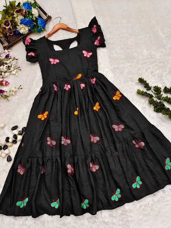 Black_Butterfly_Embroidery_Work_Soft_Cotton_Dress_For_Women