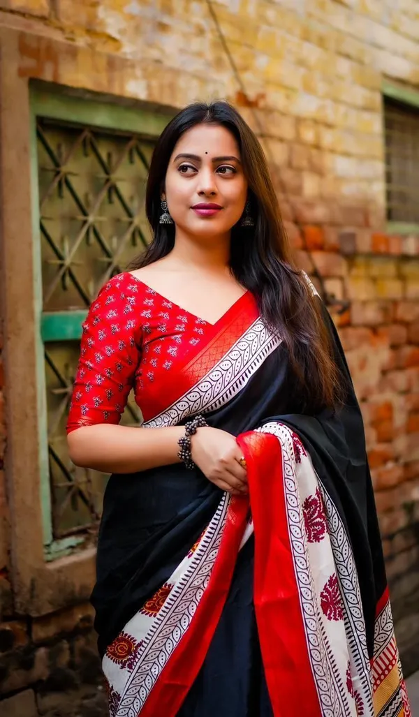 Black_Cotton_Crape_Printed_Saree_For_Women