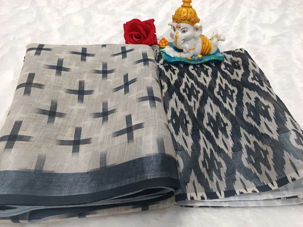 Elegant_White_&_Black_Handloom_Linan_Saree_For_Women