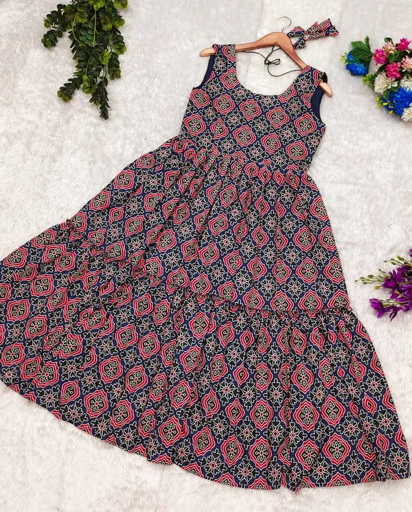 Blue_Kalamkari_Printed_Soft_Cotton_Dress_For_Women