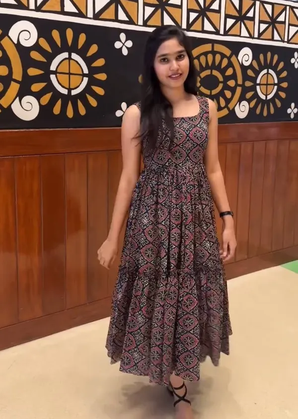 Blue_Kalamkari_Printed_Soft_Cotton_Dress_For_Women