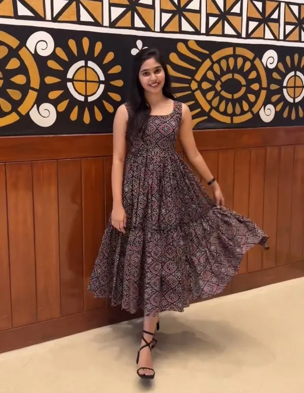 Blue_Kalamkari_Printed_Soft_Cotton_Dress_For_Women