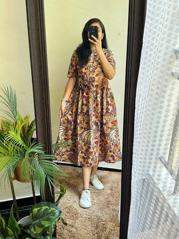Multicolor_Kalamkari_Printed_Soft_Cotton_Dress_For_Women