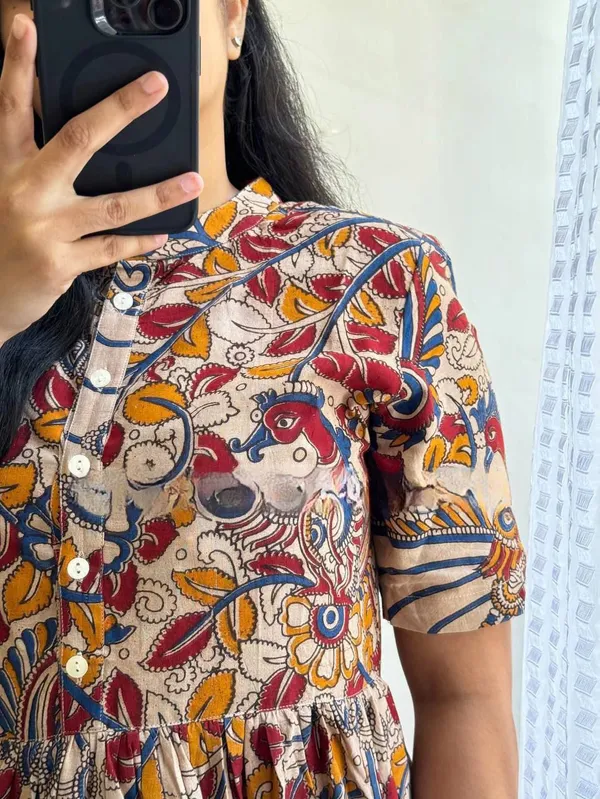 Multicolor_Kalamkari_Printed_Soft_Cotton_Dress_For_Women
