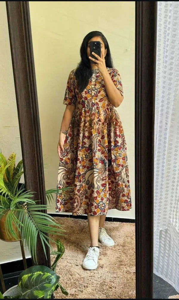 Multicolor_Kalamkari_Printed_Soft_Cotton_Dress_For_Women