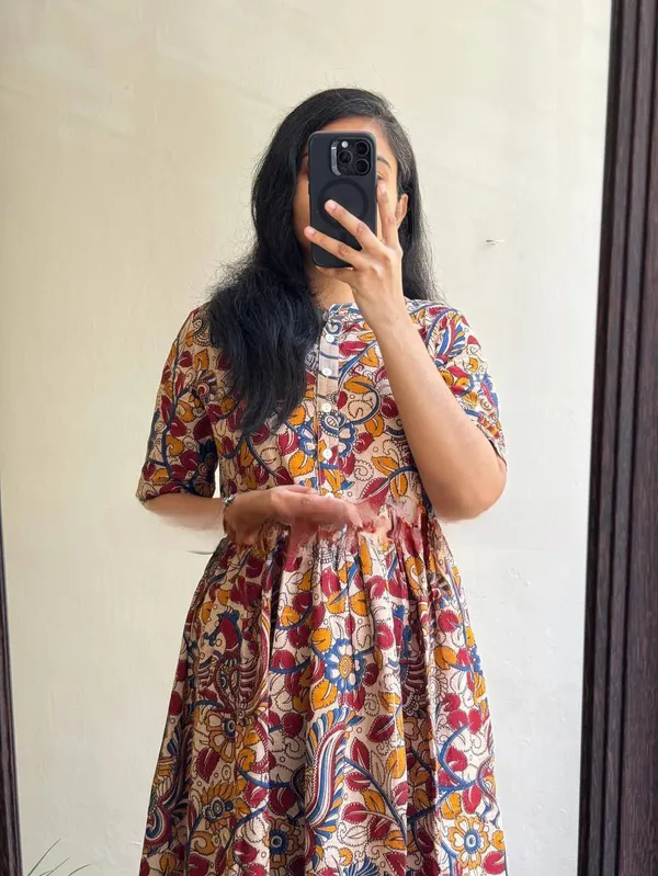 Multicolor_Kalamkari_Printed_Soft_Cotton_Dress_For_Women