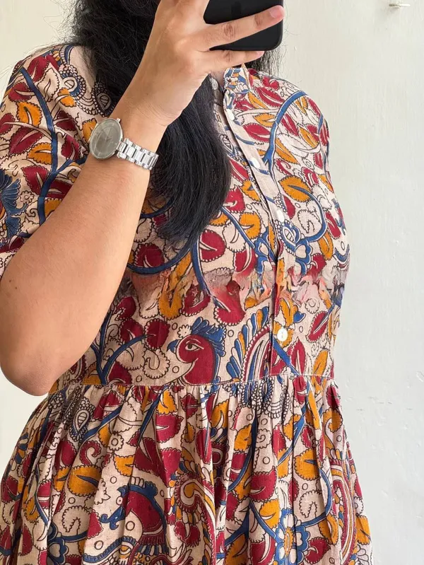 Multicolor_Kalamkari_Printed_Soft_Cotton_Dress_For_Women