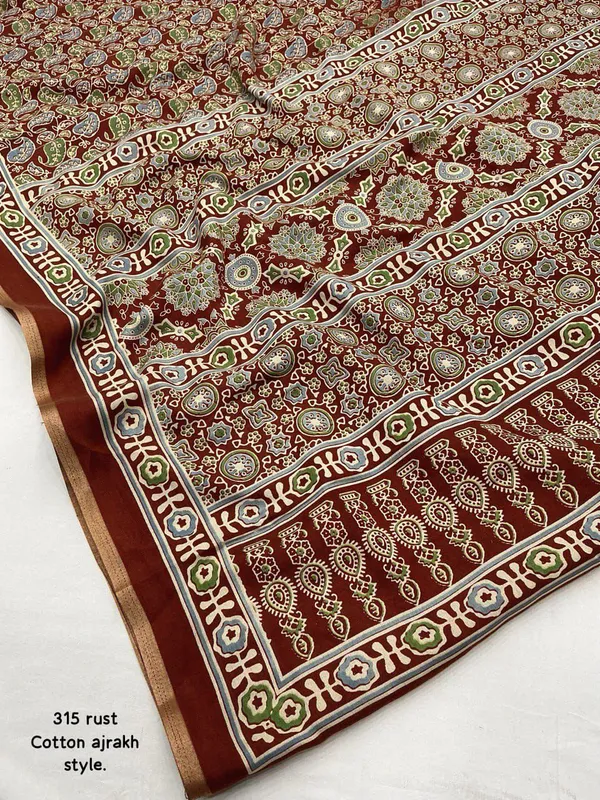 Maroon_Ajrakh_Printed_Cotton_Saree_For_Women