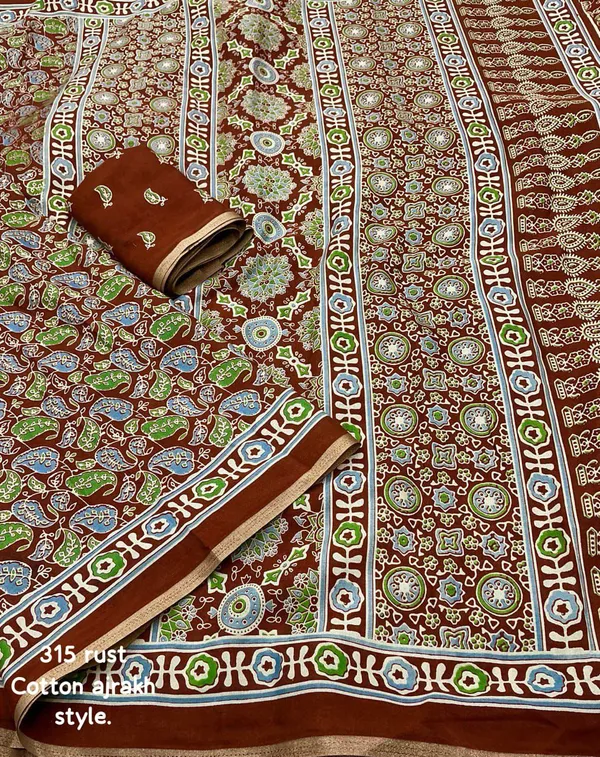 Maroon_Ajrakh_Printed_Cotton_Saree_For_Women