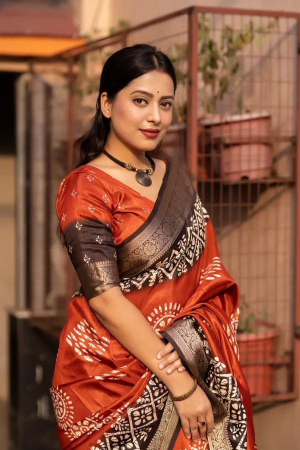 Orange_Mohini_Cotton_Crape_Batik_Printed_Sarees_For_Women