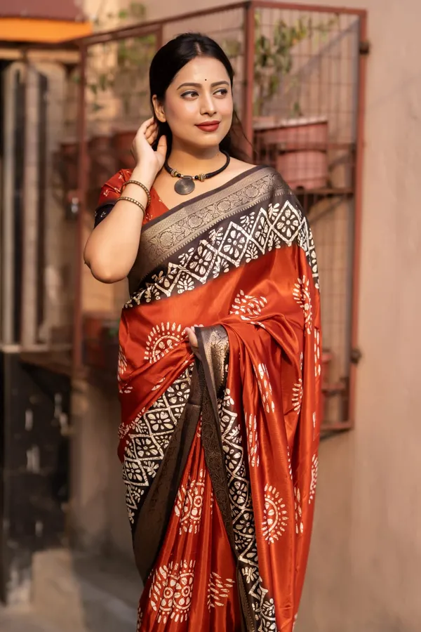 Orange_Mohini_Cotton_Crape_Batik_Printed_Sarees_For_Women