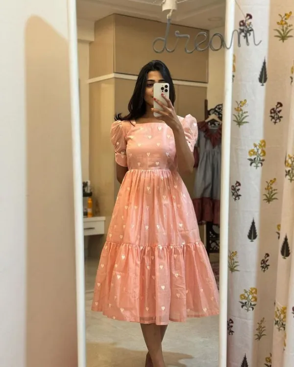 Peach_Heart_Shape_Embrodery_Work_Soft_Cotton_Dress_For_Women