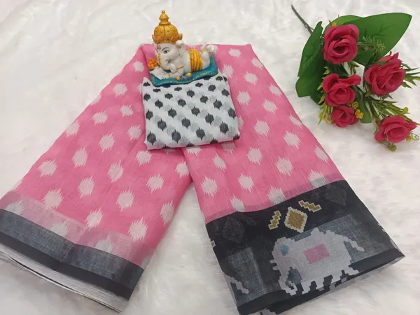 Beautiful_Pink_And_Black_Ikat_Saree_Form_Women