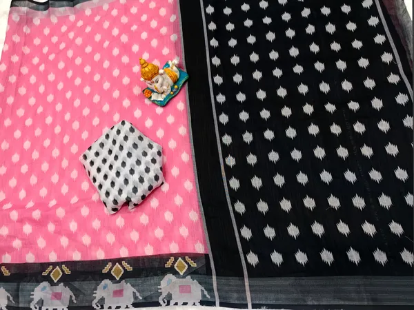 Beautiful_Pink_And_Black_Ikat_Saree_Form_Women