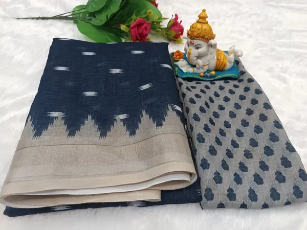 Dark_Blue_And_Off-White_Handloom_Linan_Cottonikat_Saree_For_Women