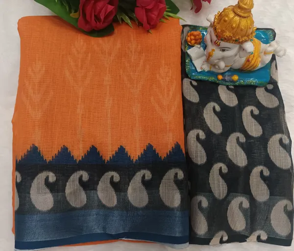 Vibrant_Orange_Ikat_Cotton_Saree_For_Women